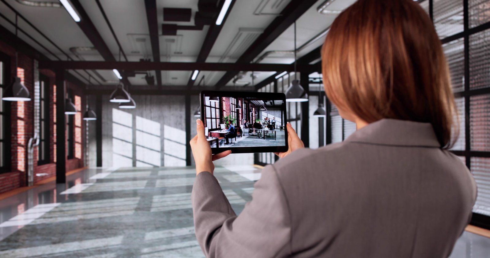 Young Woman Using AR Technology To Design 3D Office Space.