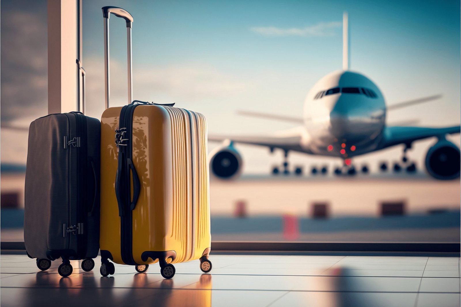 Suitcase with luggage at airport - The Challenges of Airport Luggage and the Suitcase Hassle AI Generative