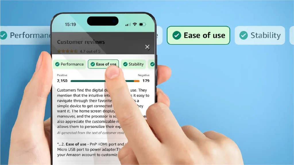 Mobile review interface with ratings - ecommerce merchandising