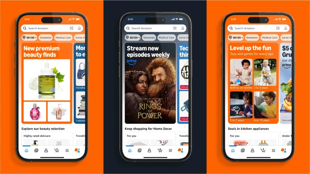 Amazon app showcasing various promotions - e-commerce merchandising