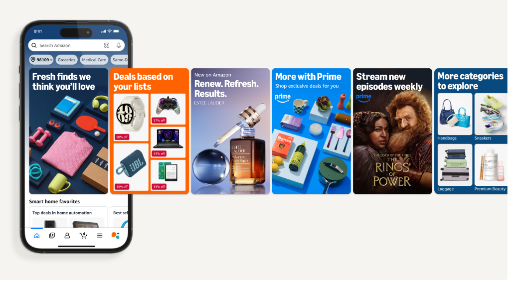 Mobile app showcasing various promotions e-commerce merchandising